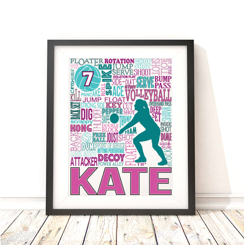 Girls Volleyball Personalized Typography Print - PrintChicks