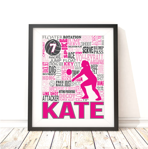 Girls Volleyball Personalized Typography Print - PrintChicks