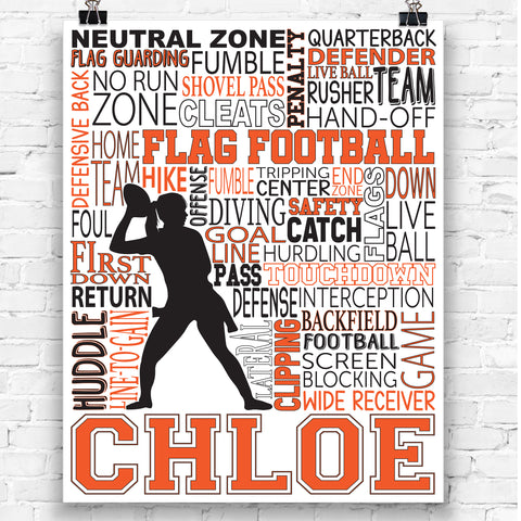Girl's Flag Football Personalized Print - PrintChicks