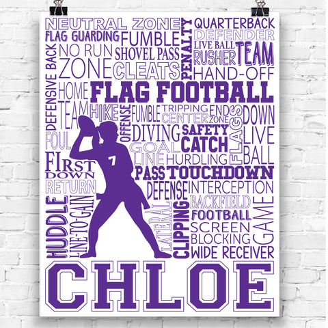 Girl's Flag Football Personalized Print - PrintChicks