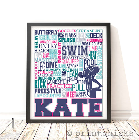 Swimming Girls Personalized Print - PrintChicks