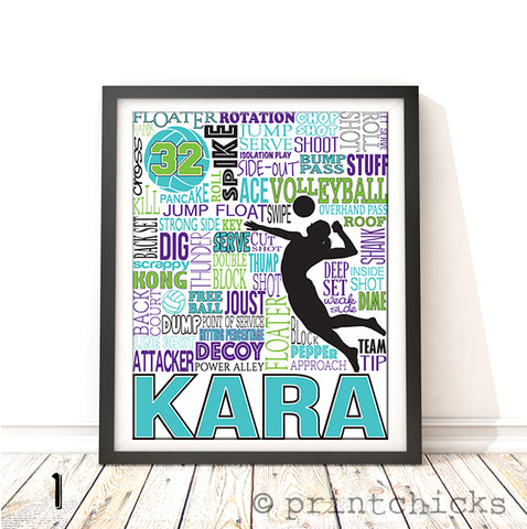 Girls Volleyball Personalized Typography Print - PrintChicks