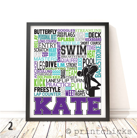 Swimming Girls Personalized Print - PrintChicks