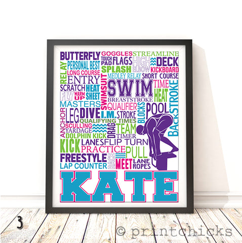 Swimming Girls Personalized Print - PrintChicks