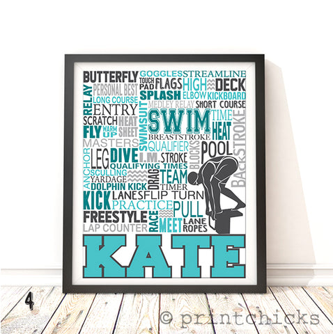Swimming Girls Personalized Print - PrintChicks