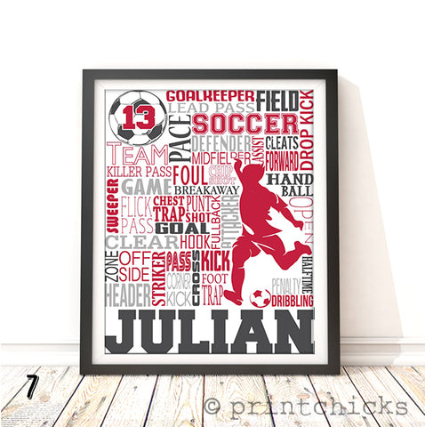 Boys Soccer Personalized Typography Print - PrintChicks