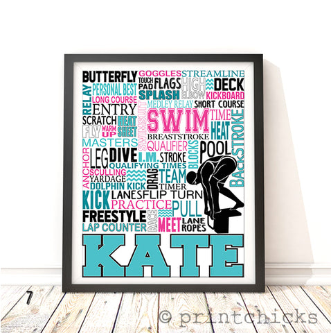 Swimming Girls Personalized Print - PrintChicks