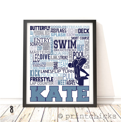 Swimming Girls Personalized Print - PrintChicks