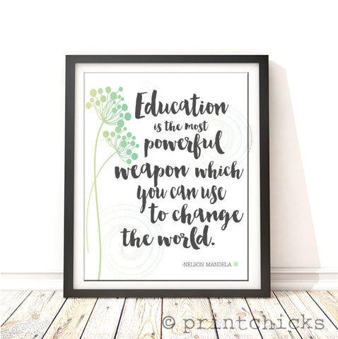 Education Is The Most Powerful Weapon-Nelson Mandela Quote Foil Print - PrintChicks