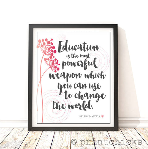 Education Is The Most Powerful Weapon-Nelson Mandela Quote Foil Print - PrintChicks